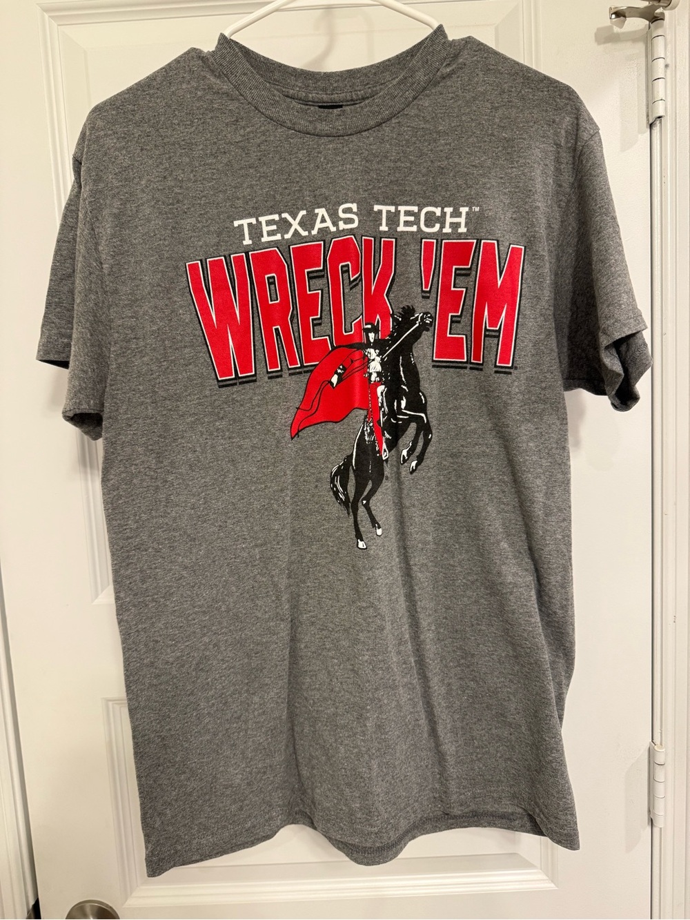 Gildan Texas Tech Gray Tee with Red Wreck 'Em Graphic